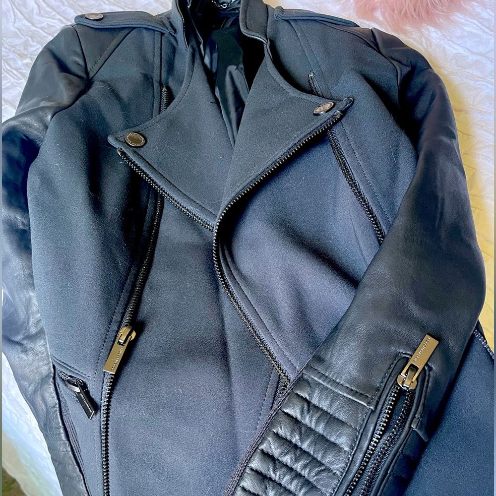 BCBG Emerald green leather jacket